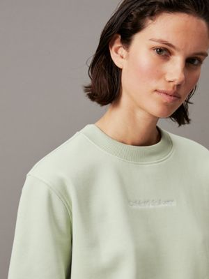 celadon green cotton blend fleece sweatshirt for women calvin klein jeans