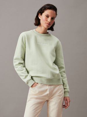 green cotton blend fleece sweatshirt for women calvin klein jeans