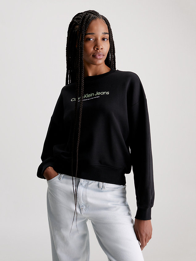 black relaxed sweatshirt met grafische print voor dames - calvin klein jeans