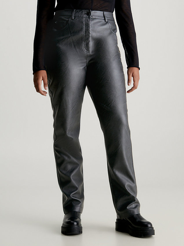black high rise faux leather trousers for women calvin klein jeans