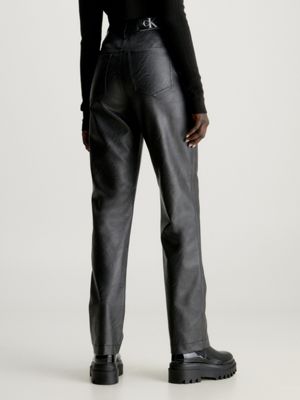 High waisted black leather on sale trousers