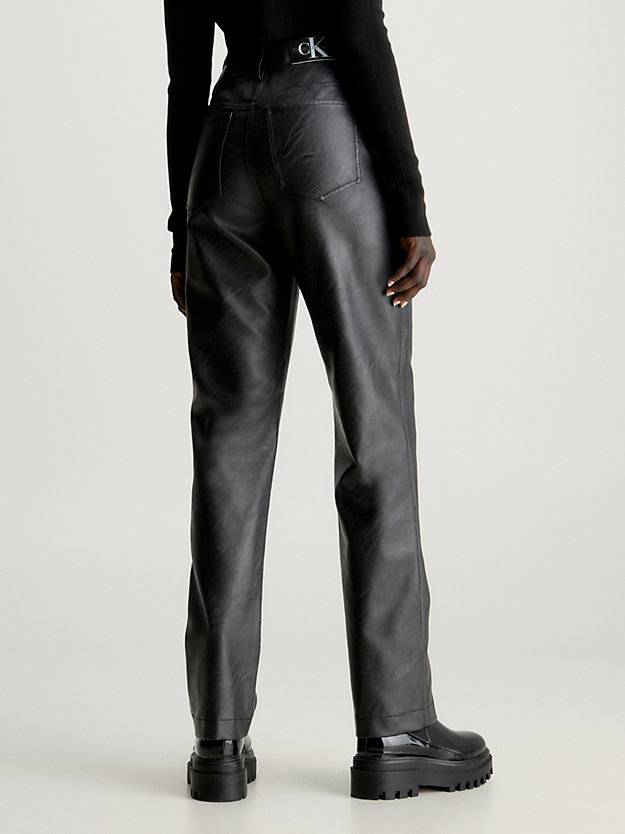 pantalon taille haute en similicuir ck black pour femmes calvin klein jeans