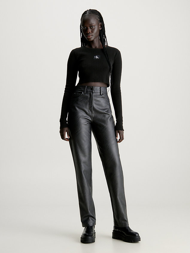 black high rise faux leather trousers for women calvin klein jeans