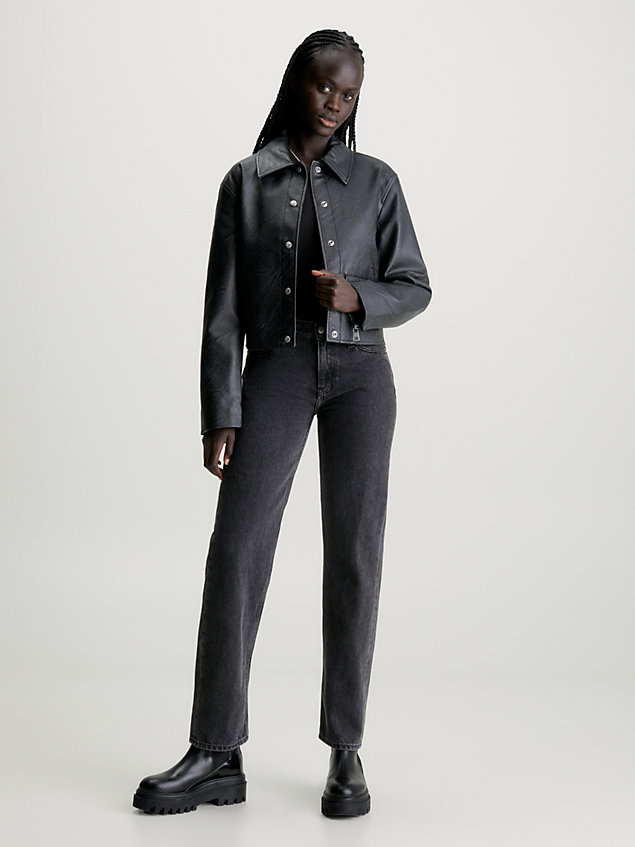 black krótka kurtka ze sztucznej skóry dla kobiety - calvin klein jeans