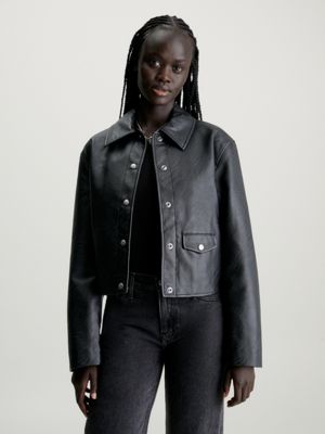 Calvin klein black leather 2024 jacket