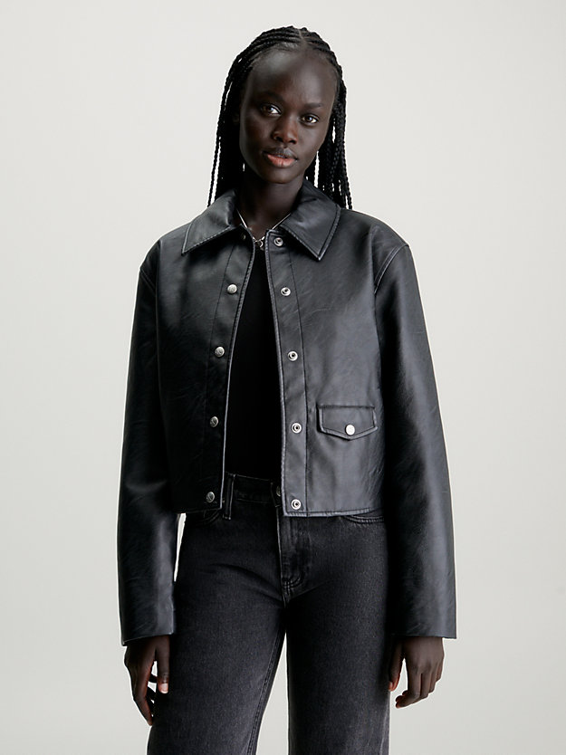 ck black short faux leather jacket for women calvin klein jeans