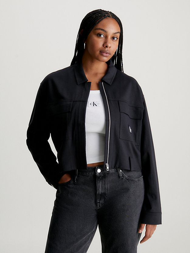 ck black milano jersey zip up shirt jacket for women calvin klein jeans