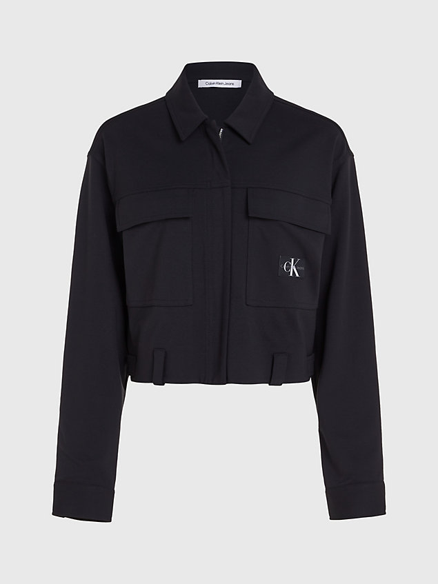 black hemdjacke mit reißverschluss aus milano-jersey für damen - calvin klein jeans