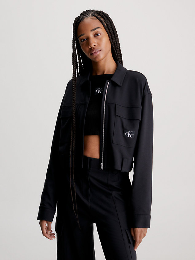 giacca-camicia con zip integrale in jersey milano black da donna calvin klein jeans