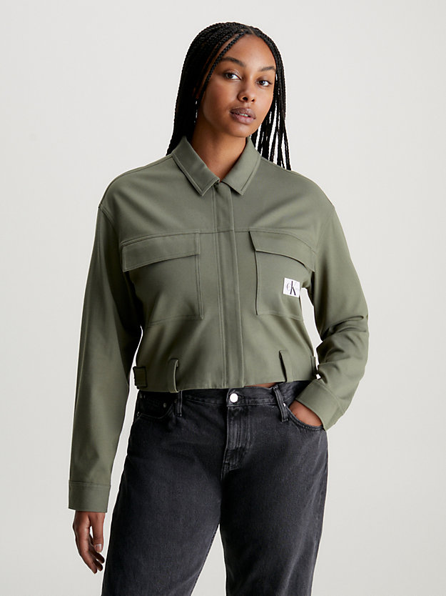 dusty olive milano jersey zip up shirt jacket for women calvin klein jeans