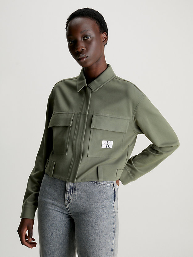 dusty olive milano jersey zip up shirt jacket for women calvin klein jeans