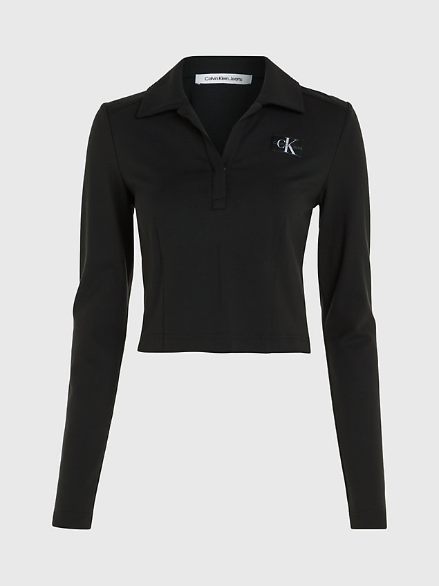 black wąska koszula polo z długim rękawem z dżerseju milano dla kobiety - calvin klein jeans