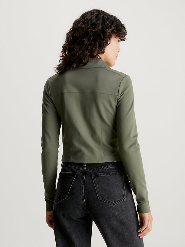 dusty olive wąska koszula polo z długim rękawem z dżerseju milano dla kobiety - calvin klein jeans
