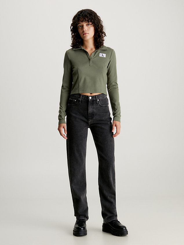 polo slim à manches longues en milano green pour femmes calvin klein jeans