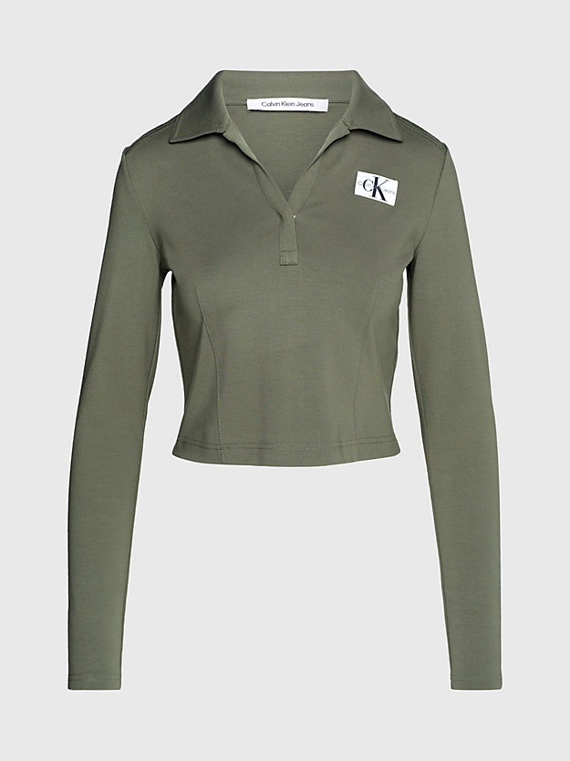 dusty olive slim milano long sleeve polo shirt for women calvin klein jeans