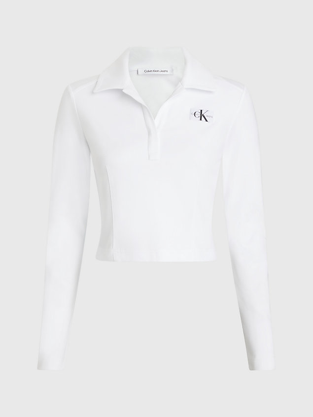 white wąska koszula polo z długim rękawem z dżerseju milano dla kobiety - calvin klein jeans