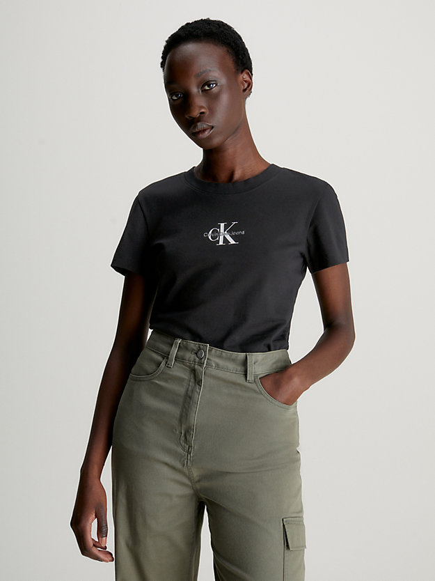 t-shirt con monogramma slim ck black da donne calvin klein jeans