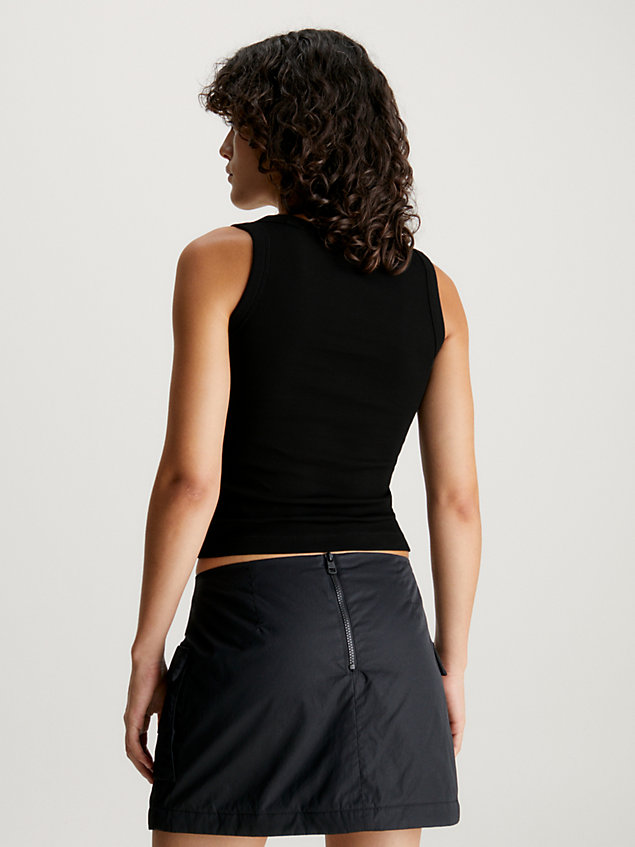 camiseta de tirantes de canalé de algodón con insignia black de mujer calvin klein jeans