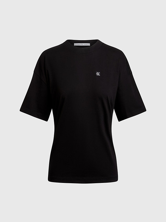 black bawełniany t-shirt boyfriend z naszywką dla kobiety - calvin klein jeans