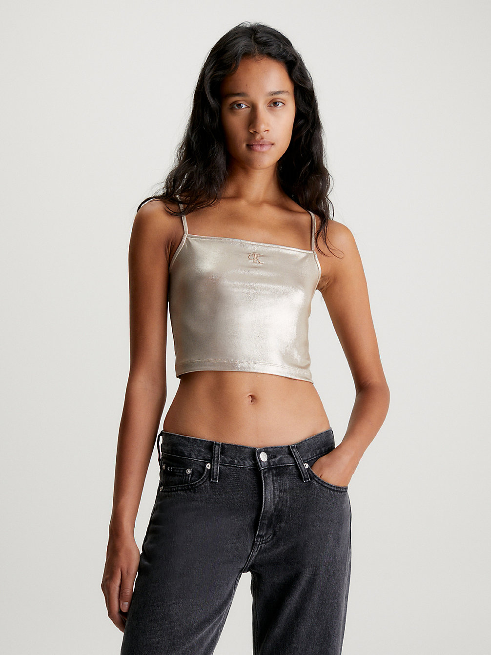 FROSTED ALMOND Cropped Metallic Tank Top undefined women Calvin Klein