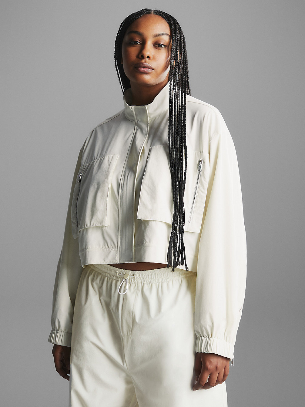 IVORY Cropped Zip Sleeve Jacket undefined women Calvin Klein