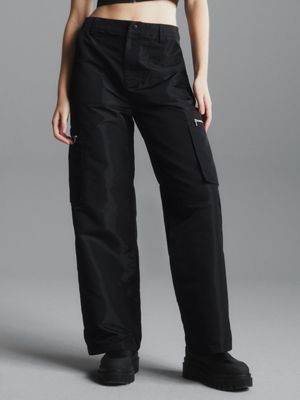 Calvin Klein Jeans TWO TONE PARACHUTE PANT - Trousers - black grey