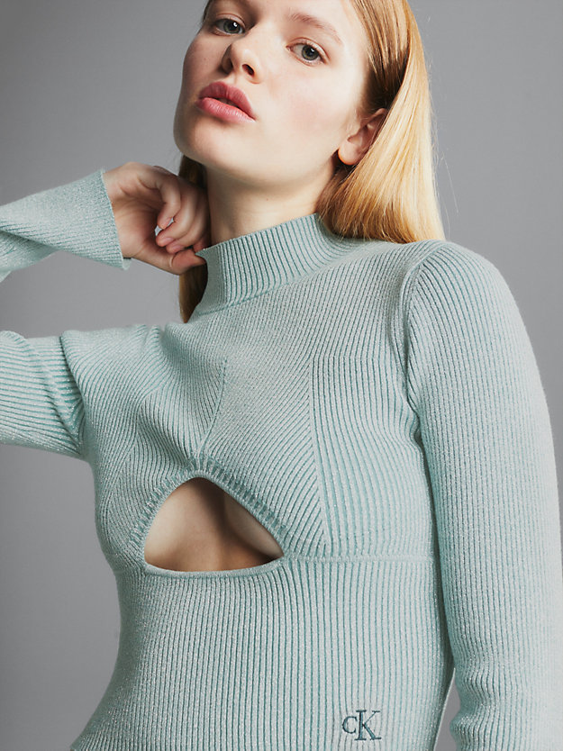 arctic metallic rib-knit cut out jumper for women calvin klein jeans