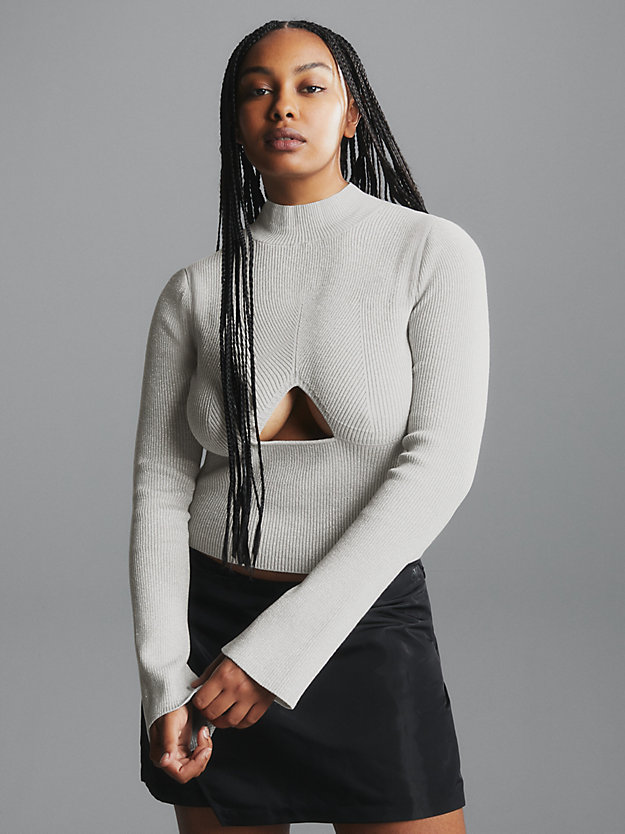 horizon grey metaliczny ściągaczowy sweter z wycięciem dla kobiety - calvin klein jeans
