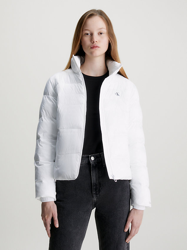 white krótka dopasowana kurtka puchowa dla kobiety - calvin klein jeans