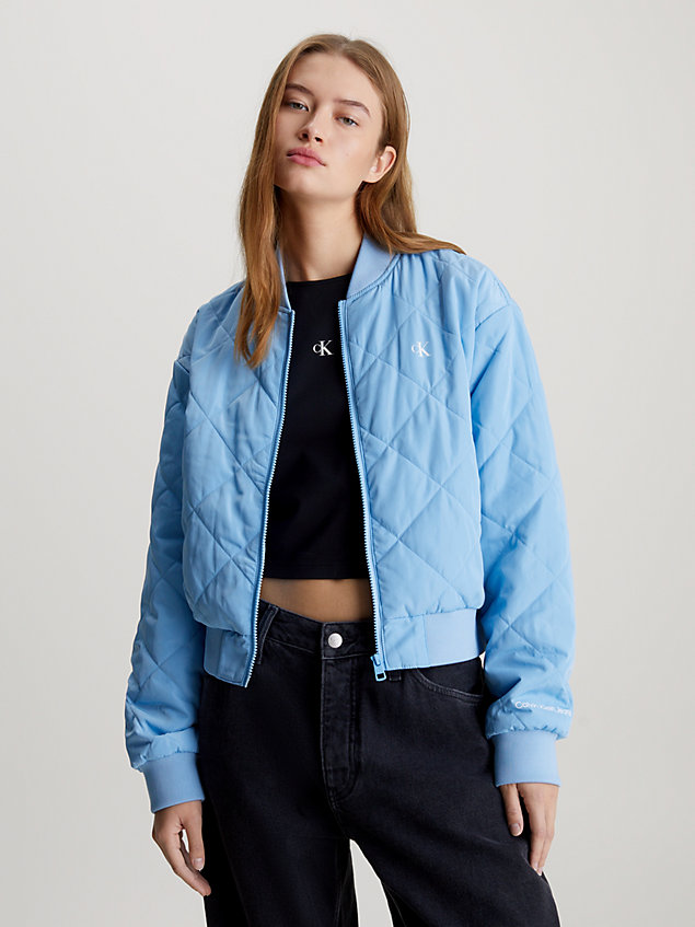 blue relaxed quilted bomber jacket for women calvin klein jeans