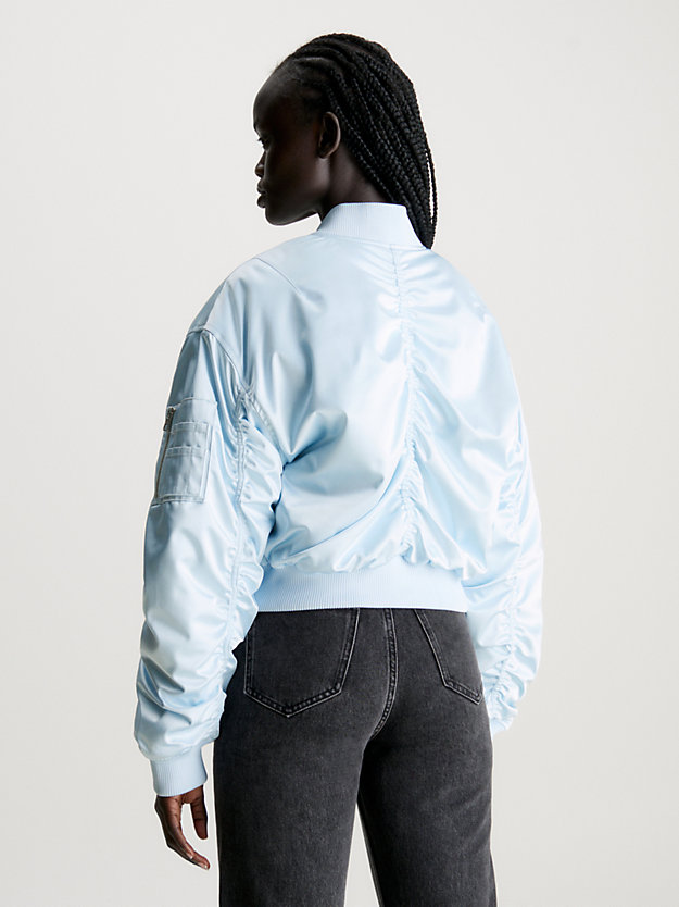 keepsake blue cropped satin bomber jacket for women calvin klein jeans