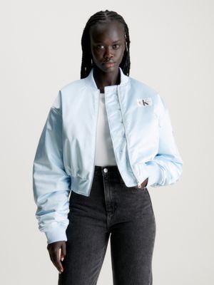 Blue satin outlet bomber jacket womens