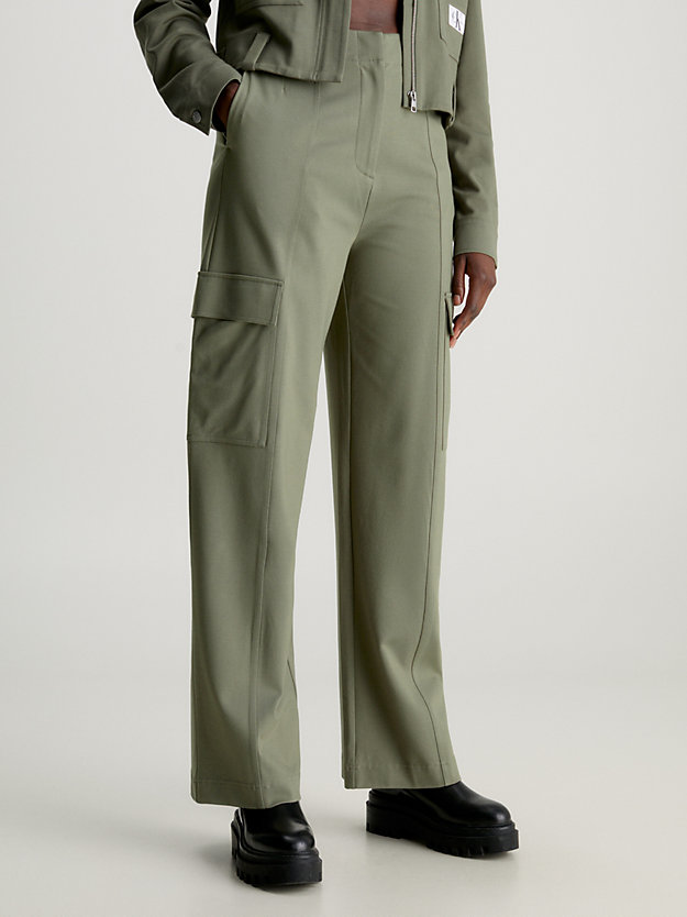 dusty olive praktyczne spodnie z dżerseju milano dla kobiety - calvin klein jeans
