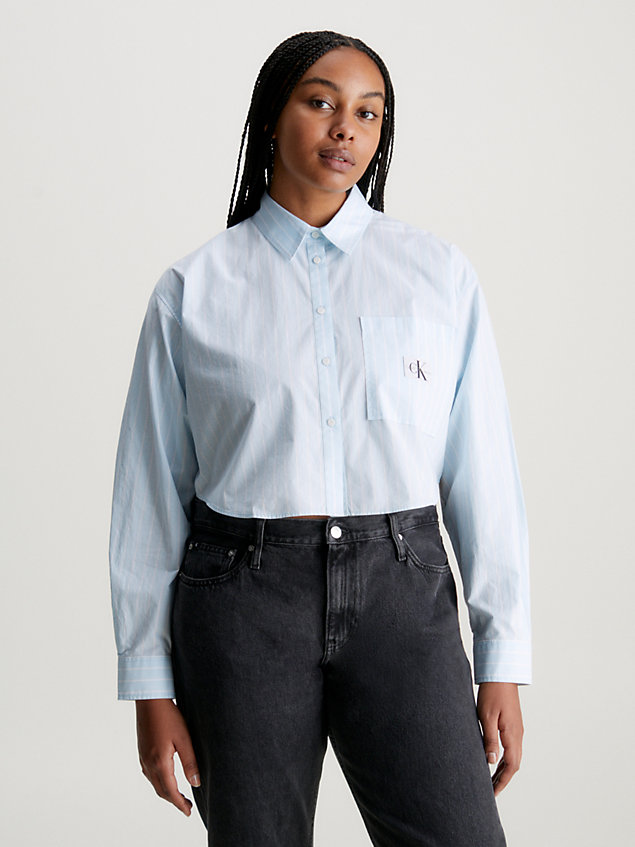 blue cropped overhemd van poplinkatoen voor dames - calvin klein jeans