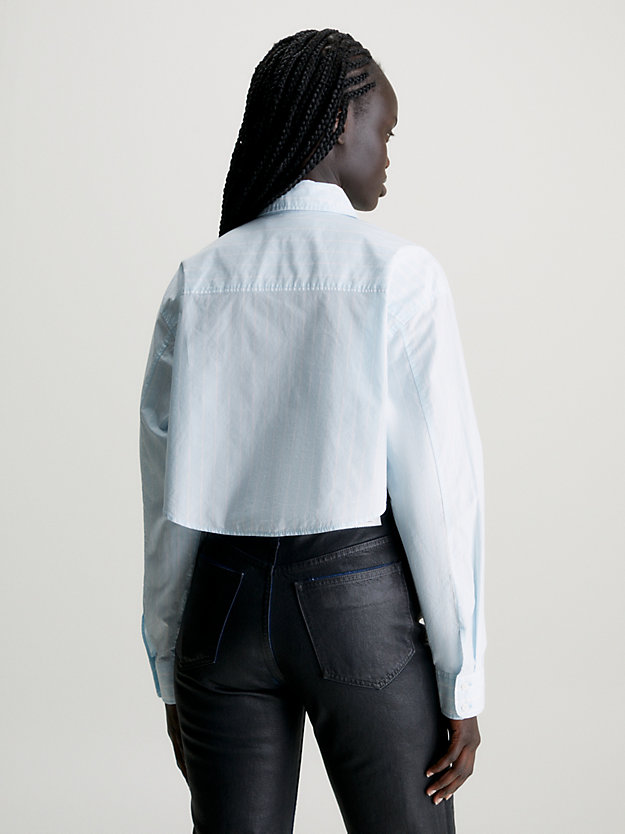 camisa cropped de popelín de algodón blue white stripe de mujer calvin klein jeans