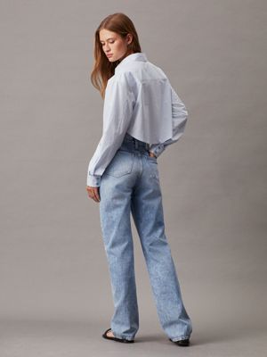 dusk blue / white stripe cropped cotton poplin shirt for women calvin klein jeans