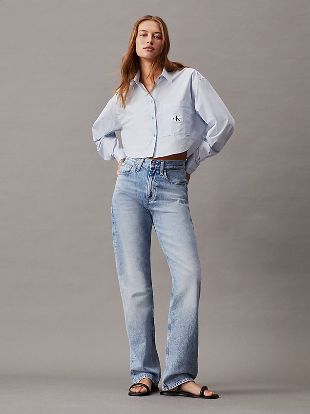 camisa cropped de popelín de algodón blue de mujeres calvin klein jeans