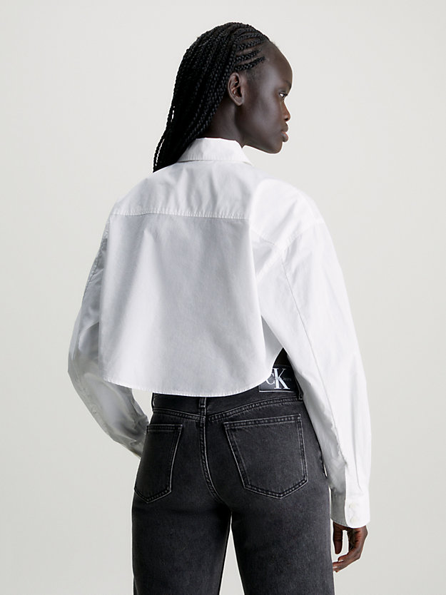 chemise courte en popeline de coton bright white pour femmes calvin klein jeans