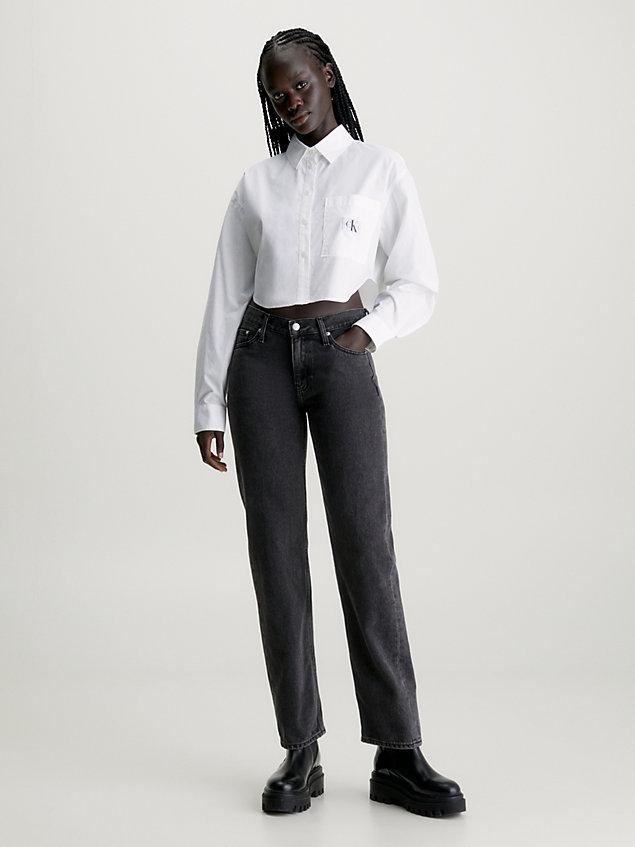 white cropped overhemd van poplinkatoen voor dames - calvin klein jeans