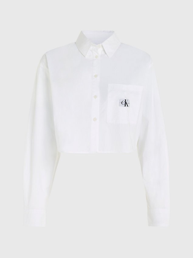 white cropped overhemd van poplinkatoen voor dames - calvin klein jeans