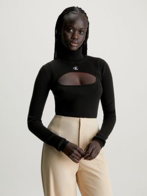 Black crop store roll neck jumper