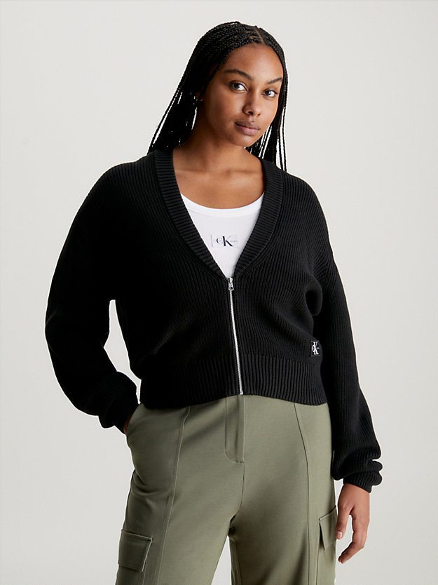 ck black relaxed ribbed cotton cardigan for women calvin klein jeans