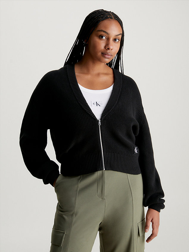 black relaxed ribbed cotton cardigan for women calvin klein jeans