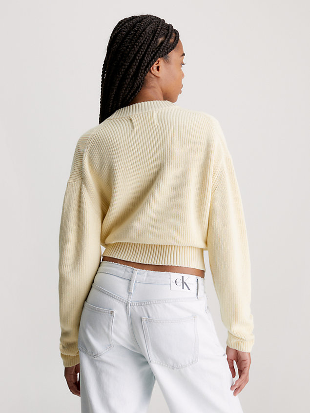 yellow relaxed ribbed cotton cardigan for women calvin klein jeans
