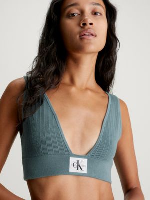 Buy Prada Blue Triangle Logo Bralette in Organic Denim for Women