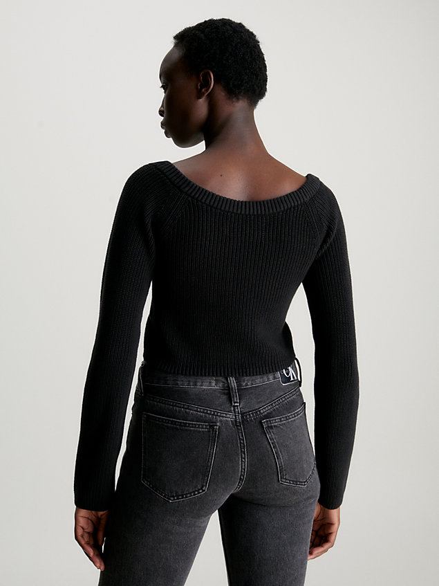 maglione di cotone a costine corto black da donna calvin klein jeans