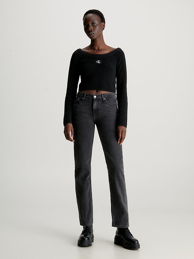 ck black cropped trui van ribkatoen voor dames - calvin klein jeans