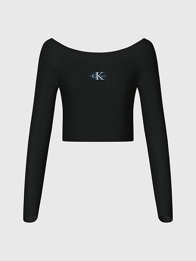 ck black cropped trui van ribkatoen voor dames - calvin klein jeans