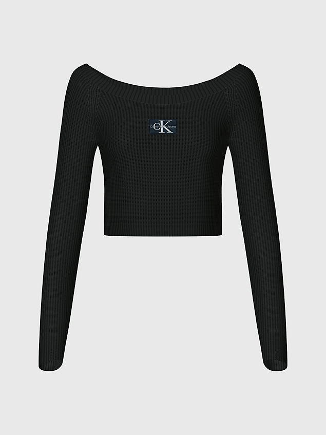 black cropped ribbed cotton jumper for women calvin klein jeans