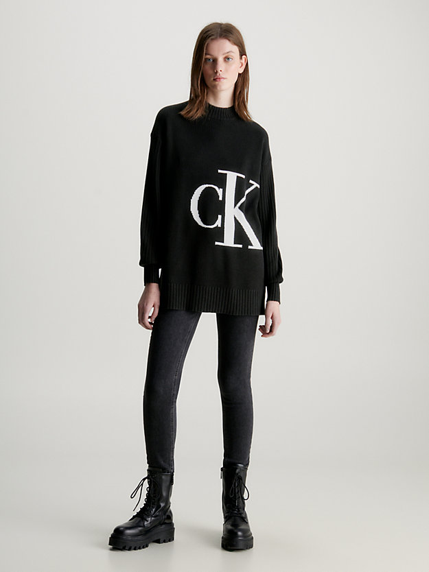 maglione con monogramma in cotone taglio relaxed ck black da donna calvin klein jeans